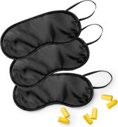 3x Slaapmaskers zwart met oordoppen