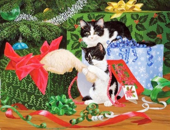 Diamond Painting Pakket - Serie Kerstmis - Katten en Kerstboom - 40x30 cm -  Complete... | bol.com