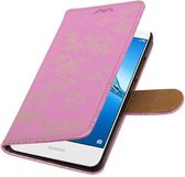 Wicked Narwal | Lace bookstyle / book case/ wallet case Hoes voor Huawei Y7 / Y7 Prime Roze