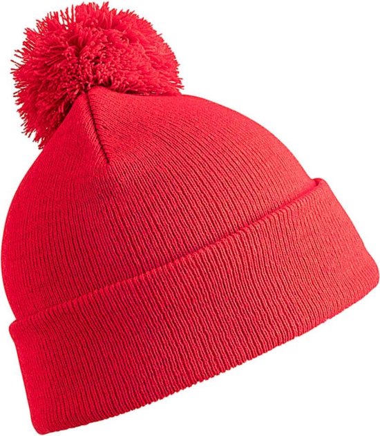 Trendy warme wintermuts in het rood met pom pom voor kinderen - Jongens en meisjes model muts - 100% polyacryl