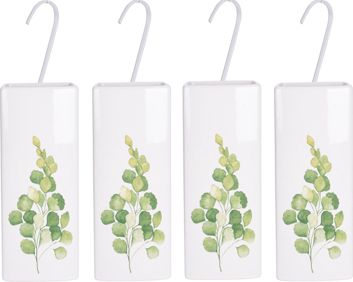 8x Witte radiator waterverdampers/luchtbevochtigers botanische planten print eucalyptus blad 21 cm - Waterverdampers voor de verwarming