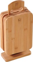 6x Rechthoekige bamboe houten ontbijtplankjes/broodplankjes met houder - Formaat 22 x 14 cm