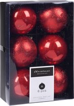 6x Kerstboomversiering luxe kunststof kerstballen rood 8 cm - Kerstversiering/kerstdecoratie rood