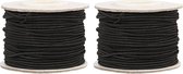 2x Rollen zwart elastiek 1 mm x 20 meter hobbymateriaal - 1 mm - Zelf kleding/mondkapjes maken - Naaibenodigdheden - Knutsel/hobbymateriaal
