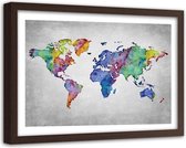 Foto in frame , Wereld in kleur 2 , Wereldkaart , 120x80cm , wanddecoratie ,Premium print