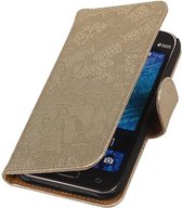 Wicked Narwal | Lace bookstyle / book case/ wallet case Hoes voor Samsung galaxy j1 2015 J100F Goud