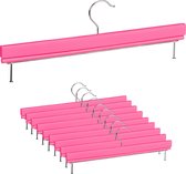 Relaxdays broekhangers hout - 10 stuks - roze - kleerhanger - kledinghanger - rokhanger