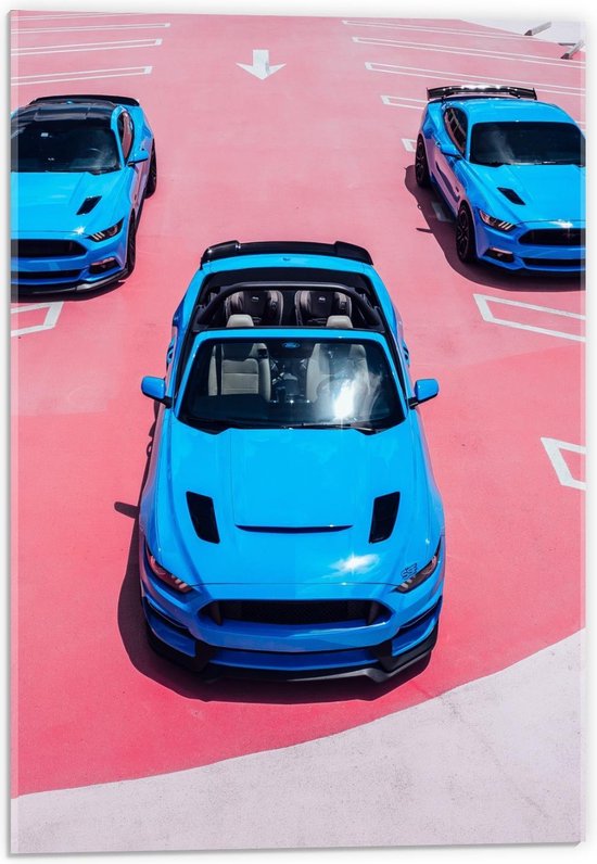 Acrylglas - Blauwe Auto's  - 40x60cm Foto op Acrylglas (Met Ophangsysteem)