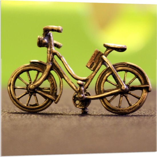 Acrylglas - Gouden Mini Fiets op Groen Achtergrond  - 80x80cm Foto op Acrylglas (Met Ophangsysteem)