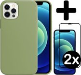 Hoesje Geschikt voor iPhone 12 Pro Hoesje Siliconen Case Hoes Met 2x Screenprotector - Hoes Geschikt voor iPhone 12 Pro Hoes Cover Case - Groen