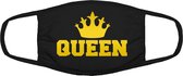 Queen grappig mondkapje | koningin|  kroon | gezichtsmasker | bescherming | bedrukt | logo | Zwart / Goud mondmasker van katoen, uitwasbaar & herbruikbaar. Geschikt voor OV