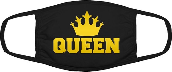 Queen grappig mondkapje | koningin|  kroon | gezichtsmasker | bescherming | bedrukt | logo | Zwart / Goud mondmasker van katoen, uitwasbaar & herbruikbaar. Geschikt voor OV