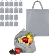 Relaxdays 20x boodschappentas - stoffen tas - effen gekleurd opvouwbaar - 50x40 – grijs