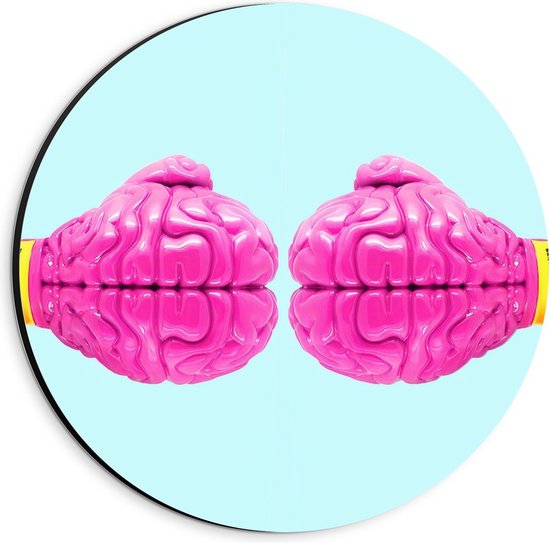 Dibond Wandcirkel - Roze Hersenen Bokshandschoenen - 20x20cm Foto op Aluminium Wandcirkel (met ophangsysteem)