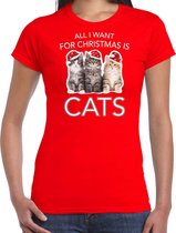 Kitten Kerst shirt / Kerst t-shirt All i want for Christmas is cats rood voor dames - Kerstkleding / Christmas outfit XS