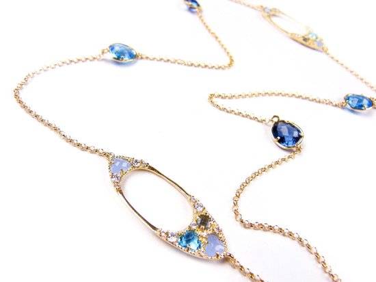 Zilveren collier halsketting geel goud verguld Model Magic Stardust Small gezet met gekleurde stenen blauw, turkoois