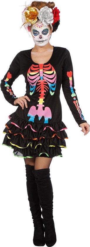 Halloween - Neon skelet halloween jurkje voor dames 36 | bol.com