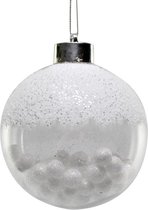 4x Witte kunststof kerstballen met sneeuwballetjes 8 cm - Kerstboomversiering - Kerstversiering/kerstdecoratie wit