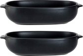 2x Zwarte ovenschalen 18,5 x 11,5 x 5 cm - Ovaal - Klassieke braadsledes - Ovenschotel schalen - Bakvorm/braadslede