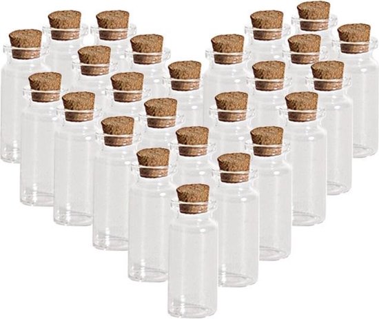 24x Kleine transparante bruiloft cadeau flesjes met kurken deksel/dop 10 ml  van glas | bol.com