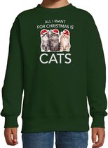 Kitten Kerstsweater / Kerst trui All I want for Christmas is cats groen voor kinderen - Kerstkleding / Christmas outfit 9-11 jaar (134/146) - Kersttrui