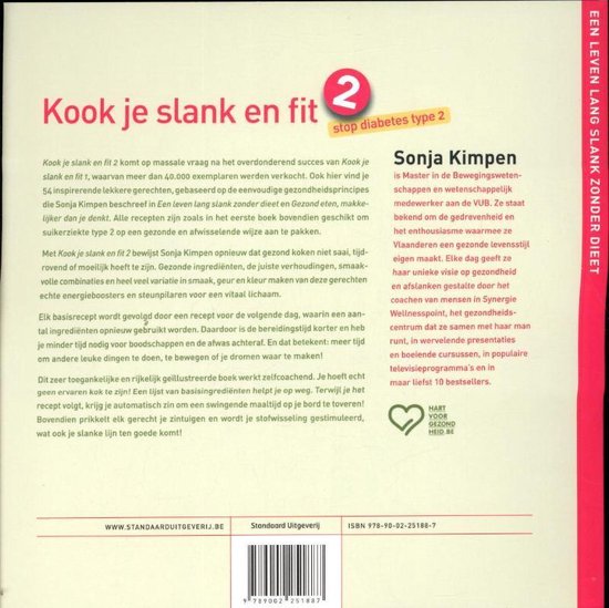 Boek "Kook je slank en fit 2" met recepten, voedingsadvies en informatie over Sonja Kimpen.