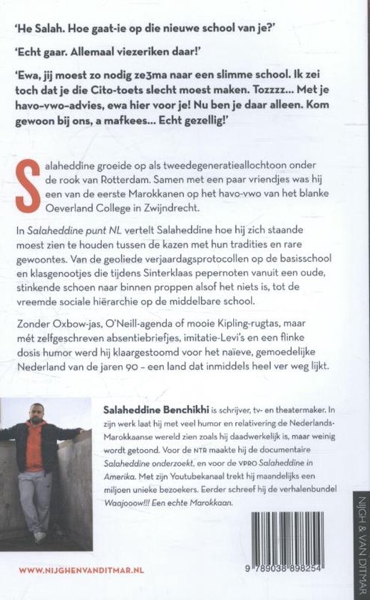Achterkant van een boek met tekst en een foto van de auteur, Salaheddine Benchikhi.