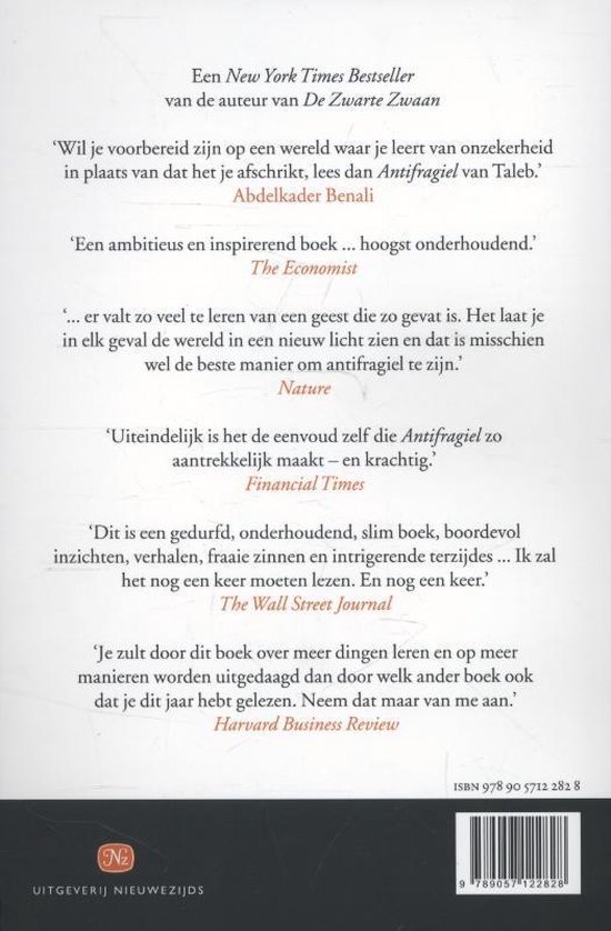 Achterpagina van het boek met citaten van o.a. The Economist en Nature.