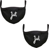 Jut & Jul Rustaagh duopack mondkapje - gezichtsmasker - wasbaar - niet medisch - zwart - tekst - bedrukt