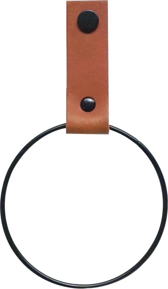 Leren Handdoekring | COGNAC - maat S (handdoekhanger - handdoekhaakje)