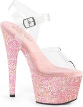 Pleaser Sandaal met enkelband, Paaldans schoenen -38 Shoes- ADORE-708LG Paaldans schoenen Roze/Transparant