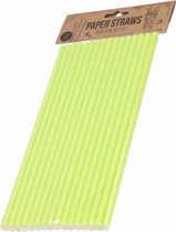 128x Papieren drinkrietjes lime groen 24 cm - Keukenbenodigdheden - Horeca - Feestartikelen - Milieuvriendelijk/ecologisch - Drinkrietjes