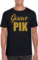 Gouwe pik fun tekst t-shirt / kleding met gouden glitters op zwart voor heren - foute fun tekst shirt / festival outfit L