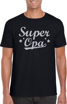 Super opa cadeau t-shirt met zilveren glitters op zwart voor heren - kado shirt voor grootvaders / Vaderdag cadeau M