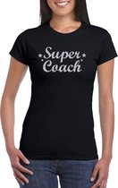 Super Coach cadeau t-shirt met zilveren glitters op zwart voor dames -  Bedankt cadeau voor een coach L