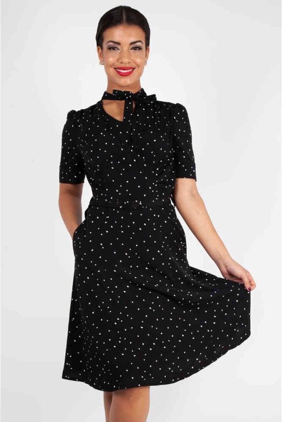 Voodoo Vixen - Frances Heart Polka Dot Tea Korte jurk - L - Zwart