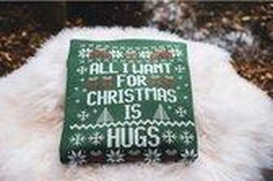 Foute Kersttrui - Christmas Sweater - All I want for christmas are hugs - Groen/green - kids 9/11 jaar