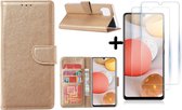 Hoesje Geschikt Voor Samsung Galaxy A42 5G hoesje bookcase Goud - Galaxy A42 wallet case portemonnee - A42 book case hoes cover - 2X screenprotector / tempered glass