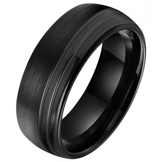 Wolfraam heren ring Tom Jaxon Groef Zwart Mat en Glans-18mm