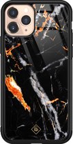 iPhone 11 Pro hoesje glass - Marmer zwart oranje | Apple iPhone 11 Pro  case | Hardcase backcover zwart