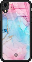 iPhone XR hoesje glass - Marmer blauw roze | Apple iPhone XR  case | Hardcase backcover zwart