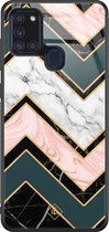Samsung A21s hoesje glass - Marmer triangles | Samsung Galaxy A21s  case | Hardcase backcover zwart