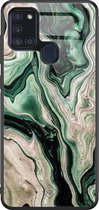 Samsung A21s hoesje glass - Groen marmer / Marble | Samsung Galaxy A21s  case | Hardcase backcover zwart