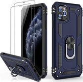 iPhone 11 hoesje Schokbestendige ring armor met 2X Glas Screenprotector blauw