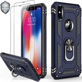 iPhone X / XS hoesje Schokbestendige ring armor met 2X Glas Screenprotector blauw