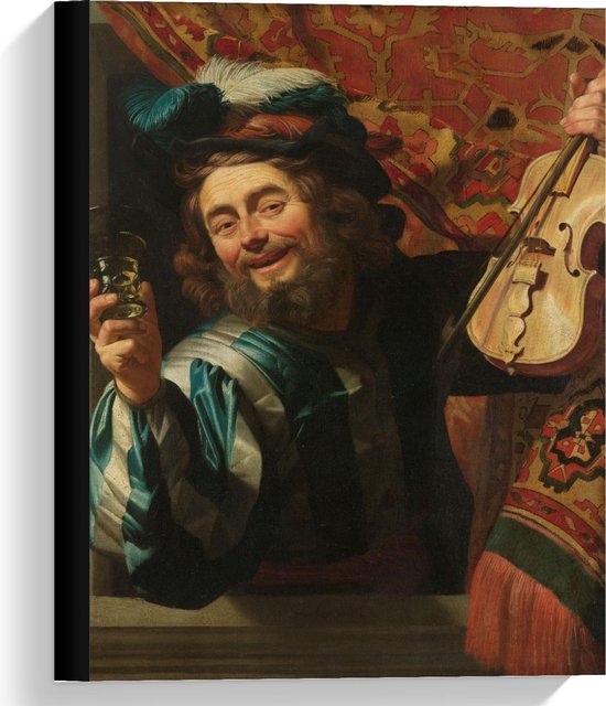Canvas  - Oude meesters - Een vrolijke vioolspeler, Gerard van Honthorst, 1623 - 30x40cm Foto op Canvas Schilderij (Wanddecoratie op Canvas)