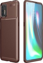 Motorola Moto G9 Plus Hoesje - Carbon Fiber TPU Case - Bruin