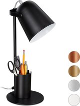 Relaxdays bureaulamp met pennenbakje - ijzeren tafellamp - bureaulampje - E27 - modern - zwart