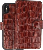 BAOHU Krokodil Handmade Leer Telefoonhoesje - Wallet Case - Portemonnee Hoesje voor iPhone Xs /  iPhone X - Bruin