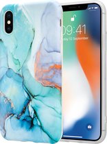 Ocean Blue Marmer geschikt voor Apple iPhone X / Xs hoesje met camerabescherming - groen/blauw